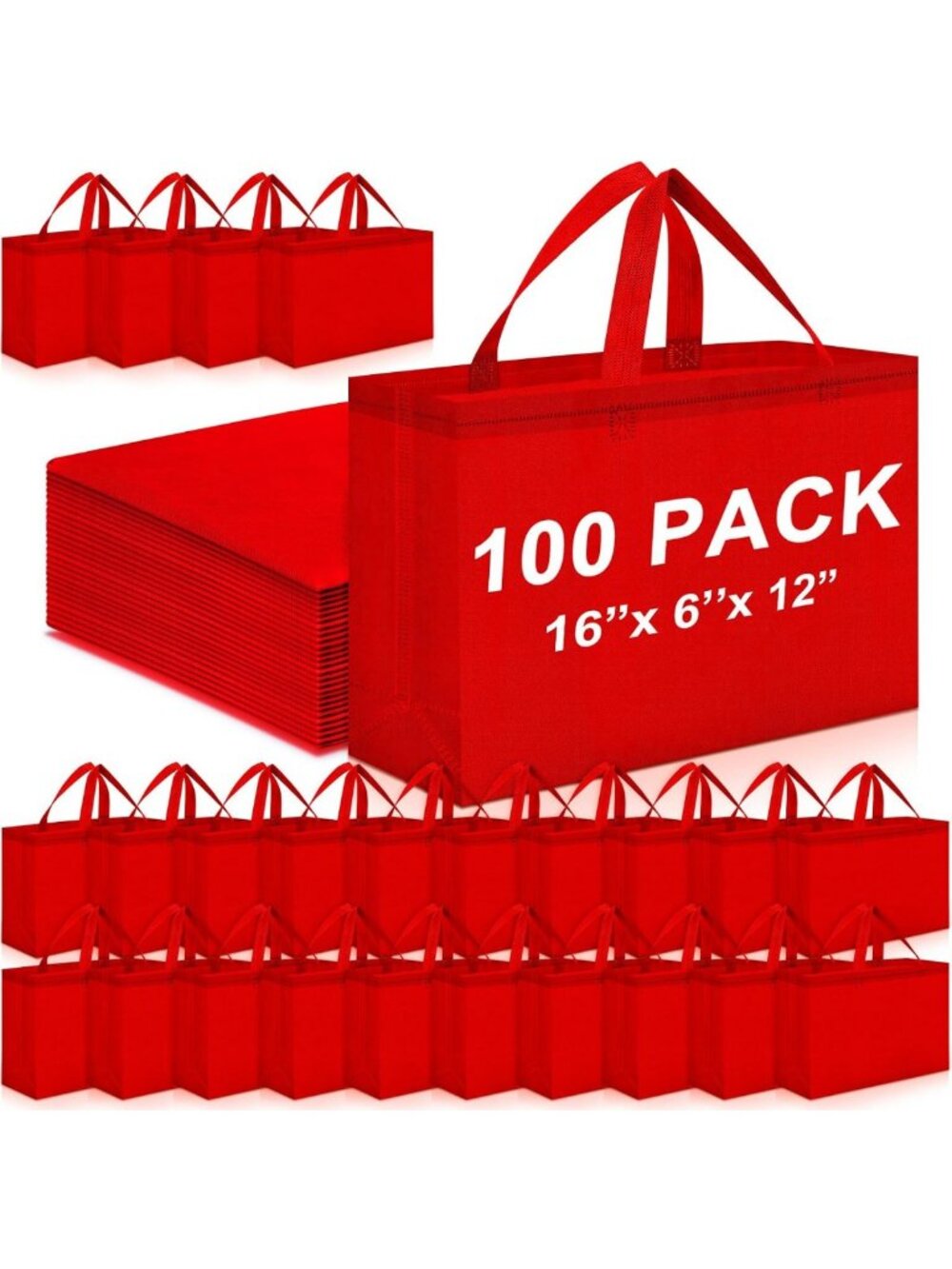 100 Reusable Large Grocery Tote Bags - Eco-Friendly Shopping Bags in Red